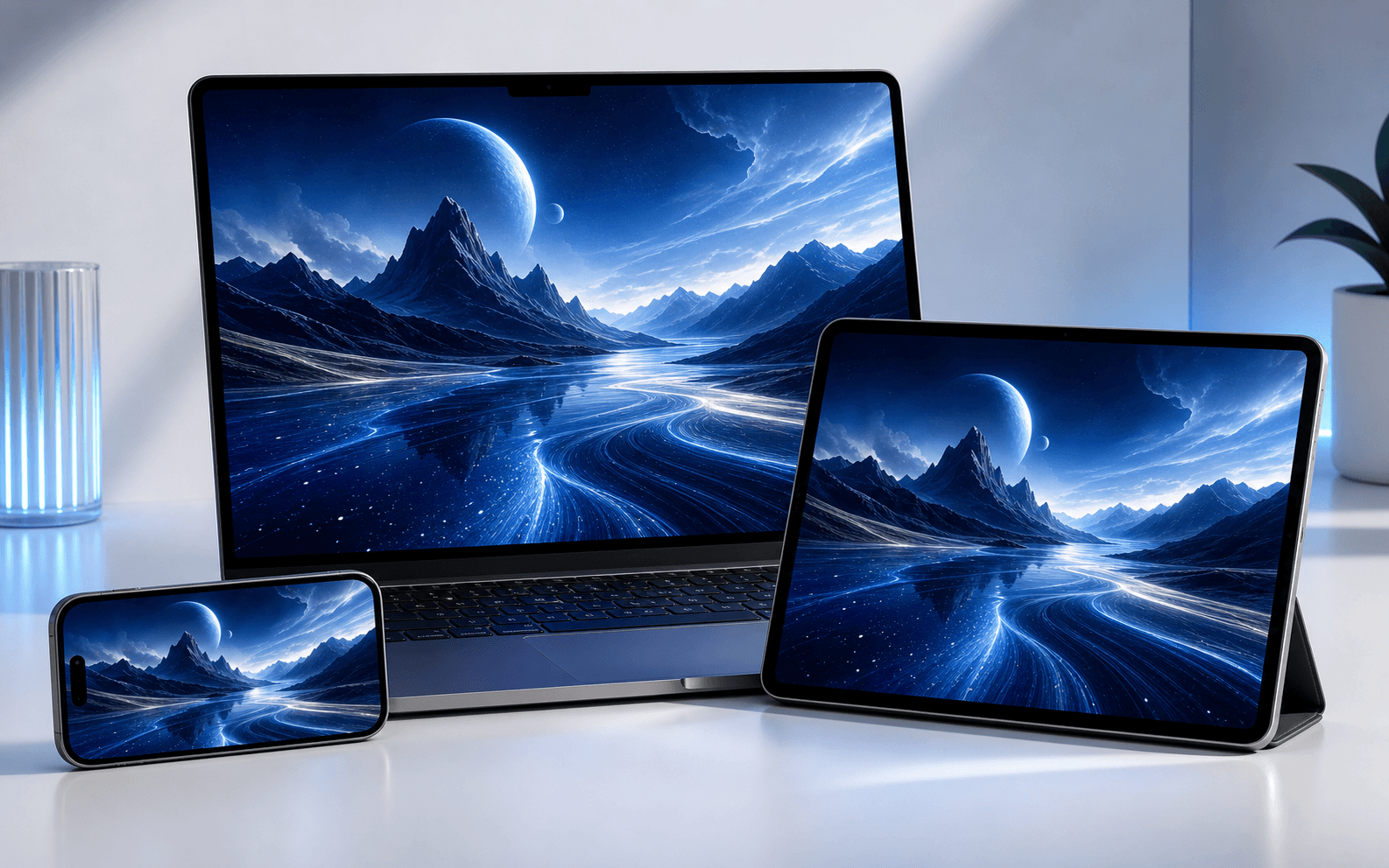 Wallpaper.art concept showing high-resolution wallpaper previews on personal devices